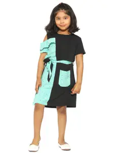 Stylo Bug Green & Black Colourblocked A-Line Dress