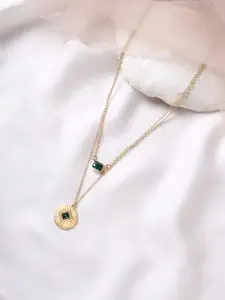 BEWITCHED Gold-Toned & Green Stones Studded Layered Necklace