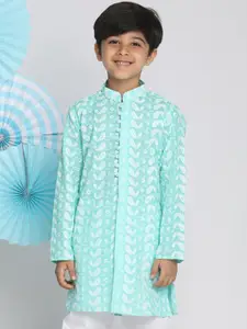 VASTRAMAY Boys Green Paisley Embroidered Chikankari Kurta