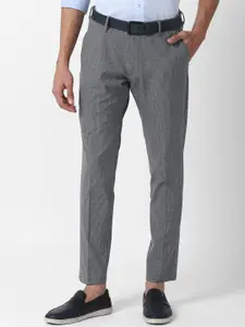Louis Philippe Sport Men Grey Checked Slim Fit Trousers