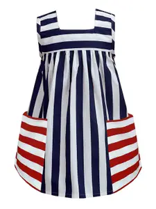 A.T.U.N. A T U N Navy Blue & White Striped A-Line Dress