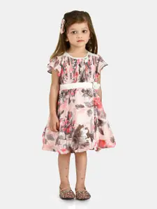 Peppermint Peppermint Peach-Coloured Floral Chiffon A-Line Dress