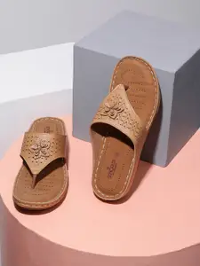 Liberty Beige Textured PU Comfort Sandals with Laser Cuts