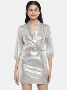 People Silver-Toned A-Line Mini Dress