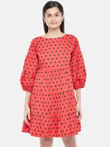 People Red & Black Polka Dot Printed Dress