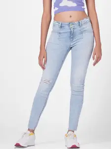 ONLY Women Blue Skinny Fit High-Rise Mildly Distressed Stretchable Jeans