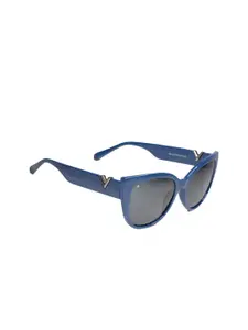 CHARLES LONDON Women Grey Lens & Blue Cateye Sunglasses & UV Protected Len AB 1118 C6 55 S
