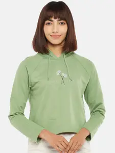 Honey by Pantaloons Women Green Solid Hooded Sweatshirt