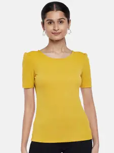 Annabelle by Pantaloons Women Mustard Yellow Formal Top
