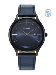 Titan Men Blue Dial & Leather Straps Analogue Watch 90142NL01