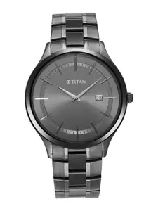 Titan Men Grey Dial & Gunmetal Toned Straps Analogue Watch 90142QM02
