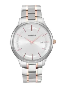 Titan Men Silver-Toned Stainless Steel Bracelet Style Straps Analogue Watch 90142KM01