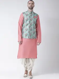 KISAH Men Pink & Blue Kurta with Dhoti Pants & Jacket