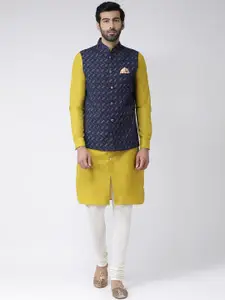 KISAH Men Yellow Kurta with Churidar & Jacket