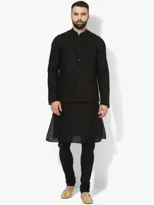 KISAH Men Black Kurta with Churidar & Jacket