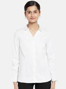 Annabelle by Pantaloons Women White Solid Formal Shirt