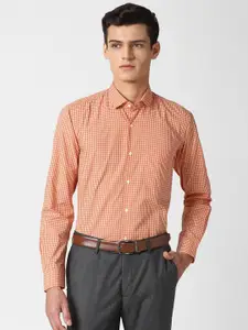 Peter England Men Orange Checked Formal Shirt