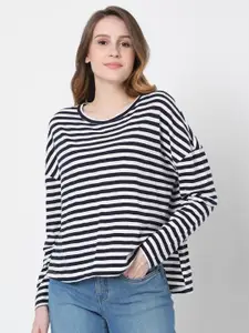 Vero Moda Women Blue & White Striped T-shirt