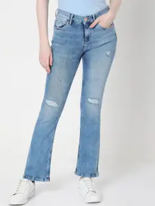 Vero Moda Women Blue Bootcut Low Distress Heavy Fade Jeans