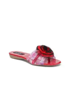 SAPATOS Women Red Embellished Open Toe Flats with Bows
