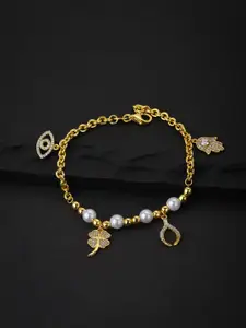 Carlton London Women Gold-Toned & White Brass Cubic Zirconia Charm Bracelet