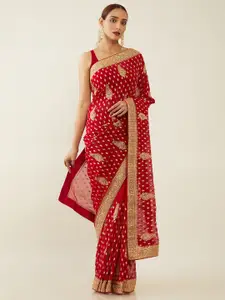 Soch Red & Gold-Toned Ethnic Motifs Sequinned Saree