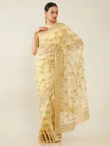 Soch Yellow Embroidered Organza Saree