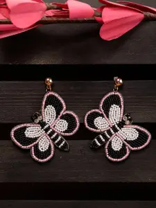 Saraf RS Jewellery Black & Pink Butterfly Shaped Drop Earrings
