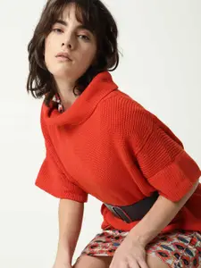 RAREISM Women Orange Cotton Sweater Vest