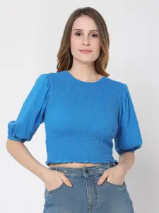 Vero Moda Blue Puff Sleeves Crop Top
