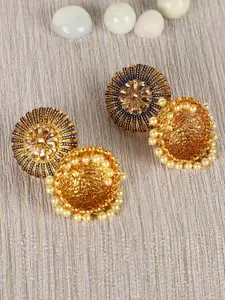 Shining Diva Gold-Plated & Black Contemporary Jhumkas Earrings