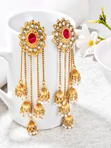 Shining Diva Gold-Toned & Pink Contemporary Drop Earrings