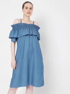 Vero Moda Blue Cotton A-Line Dress