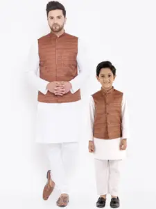 VASTRAMAY Men White Kurta with Churidar & Nehru Jacket