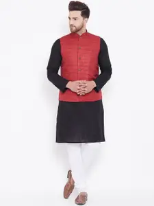 VASTRAMAY Men Black Kurta with Pyjamas & Nehru Jacket