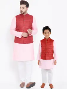 VASTRAMAY Men Pink Kurta with Pyjamas & Nehru Jacket