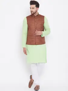 VASTRAMAY Men Green Kurta with Pyjamas & Nehru Jacket