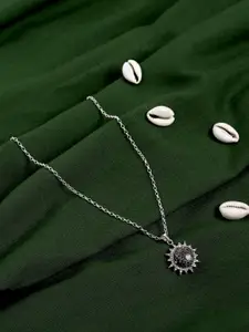 TRISHONA Women Silver & Black Rhodium-Plated Real Stone Pendant With Chain