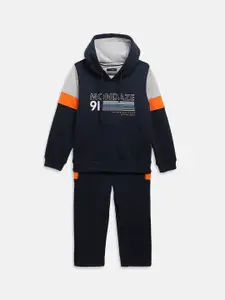 Octave Boys Navy Blue & Orange Graphic Printed Cotton Tracksuit
