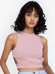 ZALORA BASICS Pink Solid Crop Top with Cut Out Detail