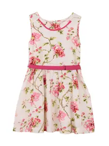 My Little Lambs Girls Off-white Floral Printed A-line Dress
