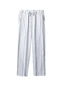 Cub McPaws Boys Grey & White Striped Linen Lounge Pants