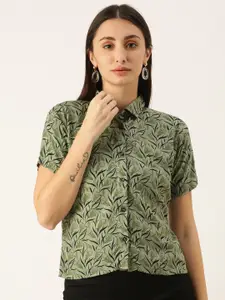 COUPER & COLL Green Floral Print Pure Cotton Shirt Style Top
