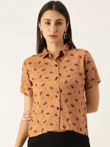 COUPER & COLL Orange Floral Print Pure Cotton Shirt Style Top