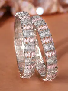 Rubans Set of 2 Silver-Plated Pink CZ-Studded Bangles