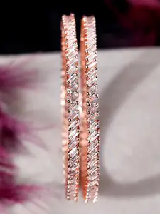 Rubans Rose Gold-Plated Cubic Zirconia Studded Set of 2 Bangles
