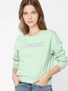 ONLY Women Green Printed Cotton Sweatshirt