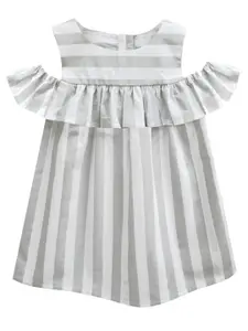 A.T.U.N. Grey & White Striped A-Line Dress