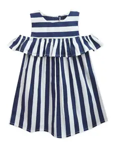 A.T.U.N. Navy Blue & White Striped A-Line Dress