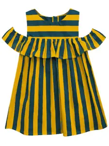 A.T.U.N. Mustard Yellow & Navy Blue Striped A-Line Dress
